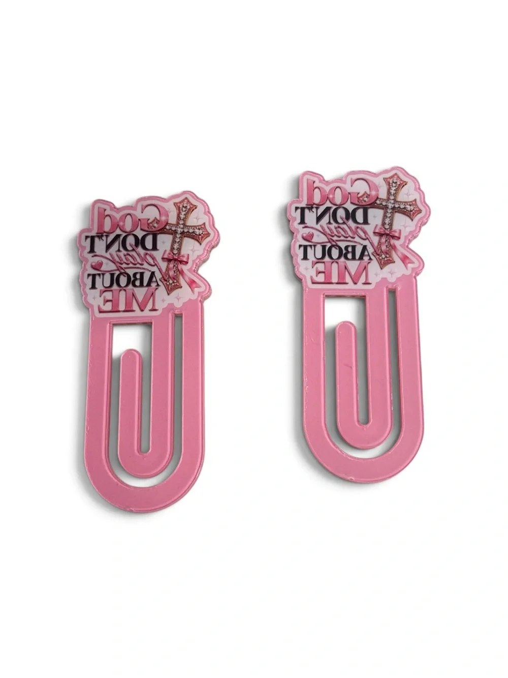 Pink Acrykic Glitter 'God Don't Play About Me' Paperclip/Bookmark Set